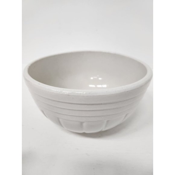 Vintage Roseville Ohio Pottery RRP Co 8" Mixing Bowl White Ribbed Stoneware - Picture 4 of 10